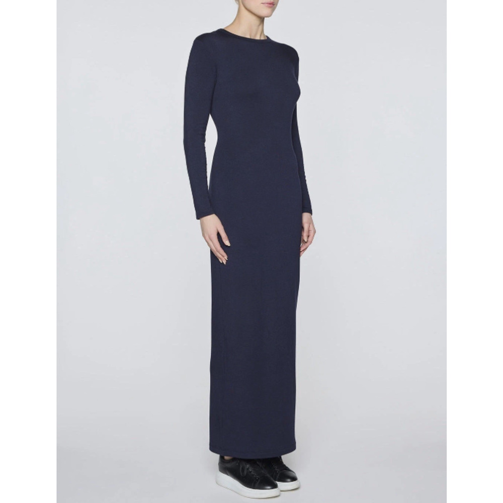 Bleusalt Maxi Dress Navy Blue Long Sleeve Tencel Modal Stretch Size 1 Minimalist